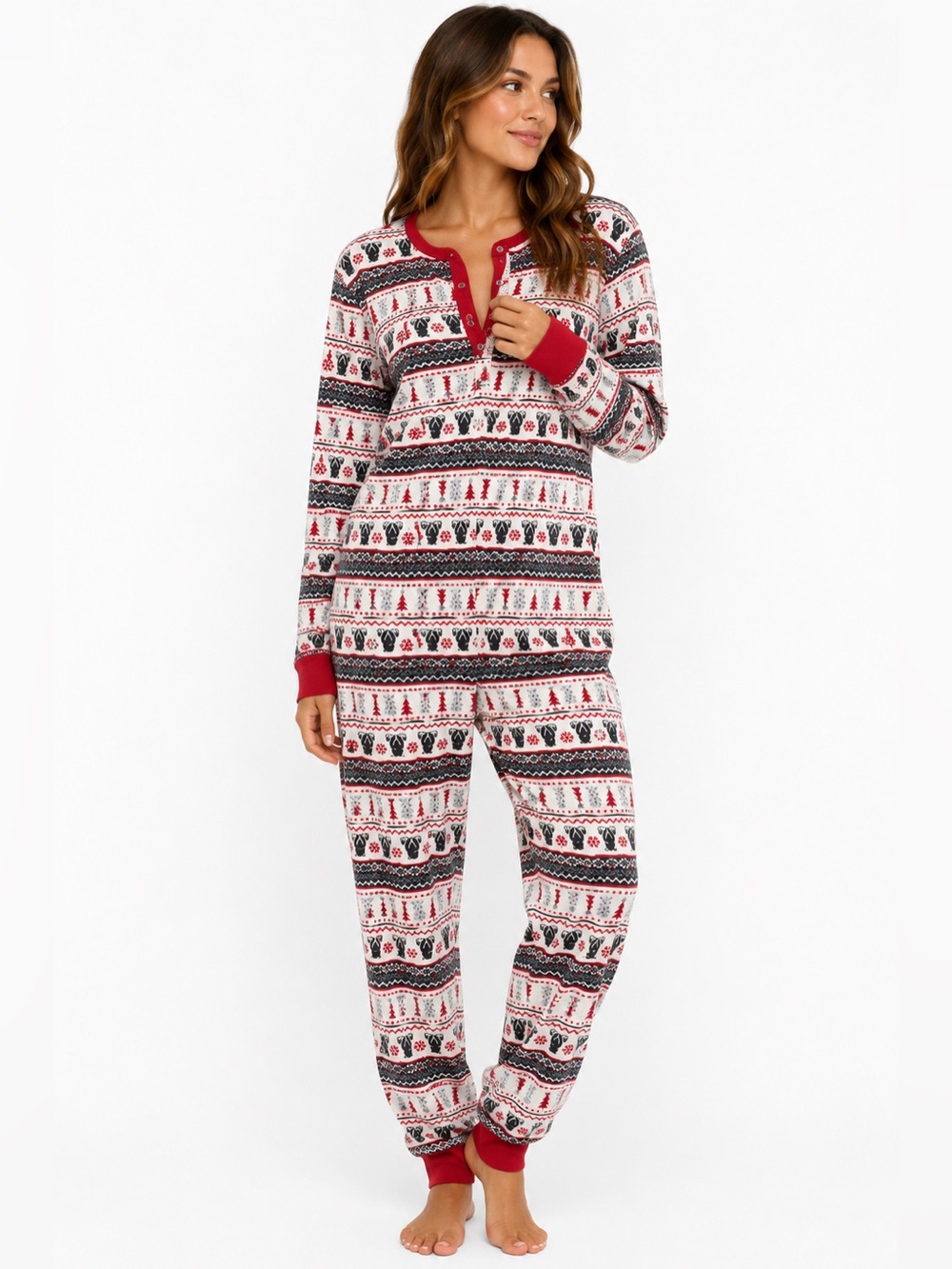 Good Duck Family Christmas One Piece Pajamas XL Fair Isle Henley Union Suit